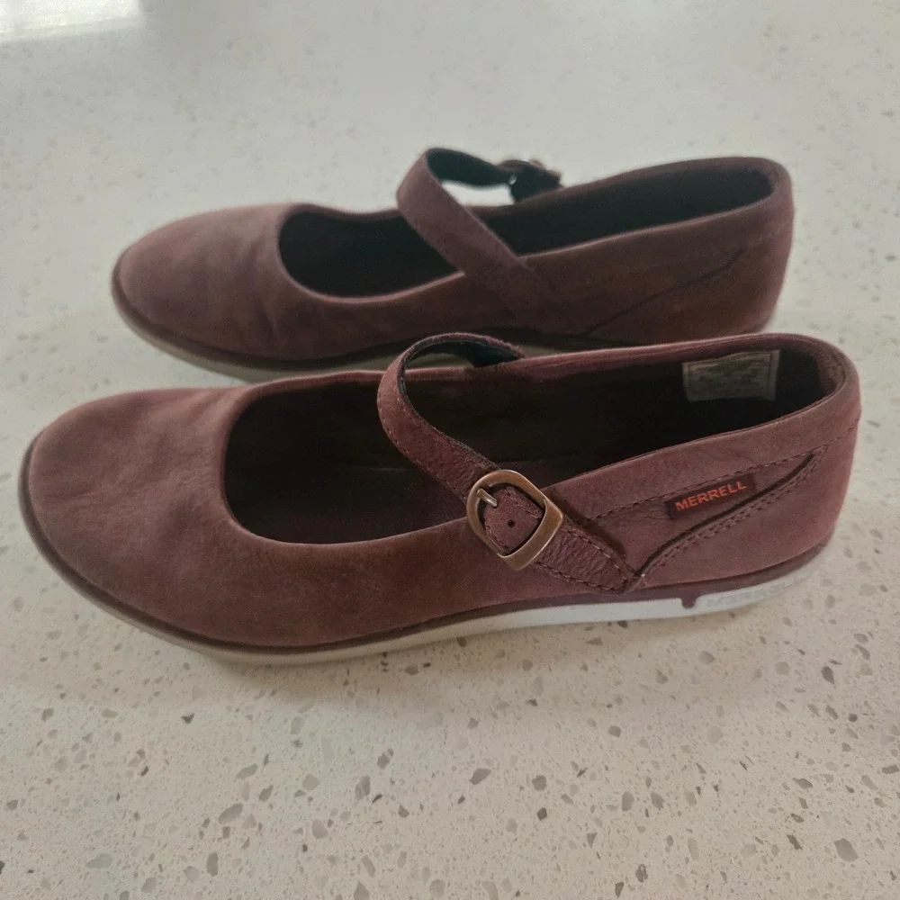 Merrell Shoes Mary Jane Womens 9 Andorra Maroon Red Nubuck Leather Flats